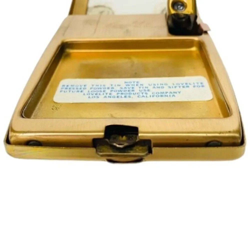 LOVELITE Lighted Makeup Compact Mid Century Original Case Gold Toned Flower READ